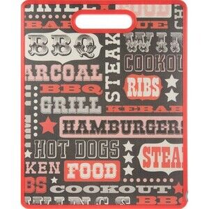 Kitchen Plastic Cutting Board(12"x15") BBQ,GRILL,FOOD,COOKOUT WORDS,red frame,HL